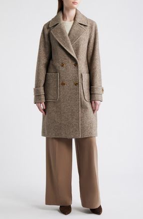 BCBGeneration Double Breasted Wool Blend Herringbone Coat in Oatmeal Herringbone at Nordstrom, Size X-Large