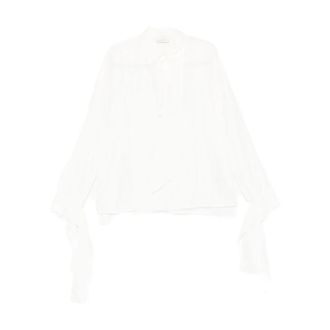 Lanvin Tie-neck Pleated Blouse - female - Lanvin - Blouses - Beige - XS - Blouses & Shirts