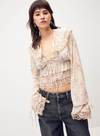 Twik Womens Floral pattern ruffled blouse
