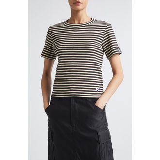 sacai Stripe Rib Cotton T-Shirt in Yellow at Nordstrom, Size 4