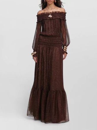 Self Portrait georgette maxi dress off shoulder tassels