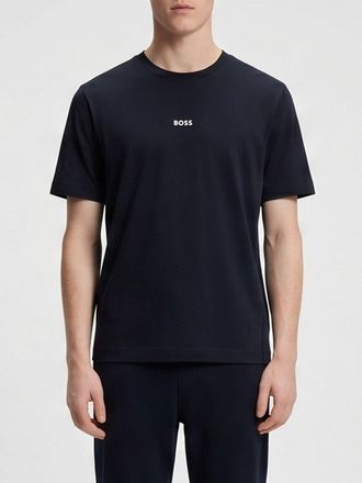 HUGO BOSS T-shirt girocollo in cotone stretch con logo a contrasto sul petto