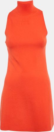 Courr&egrave;ges Orange Logo Embossed Knit A-Line Mini Dress