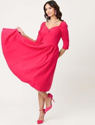 Unique Vintage Woven Sweetheart Neckline Lamar Swing Dress in Hot Pink at Nordstrom, Size X-Large