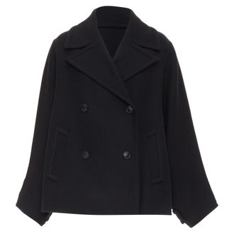 Valentino Garavani Valentino black wool blend boxy V logo double breasted coat