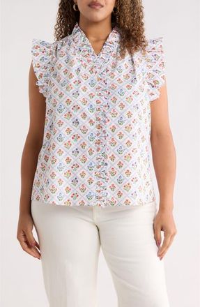 Sugarlips Lara Floral Eviel Ruffle Top in White Multi at Nordstrom, Size 3 X