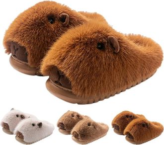 Generic Capybara Slippers, Winter Cozy Cute Fluffy Animal Capybara Slippers for Women Men Indoor (Brown A, One Size, Adult, Women, 6, Numeric Range, UK Footwe
