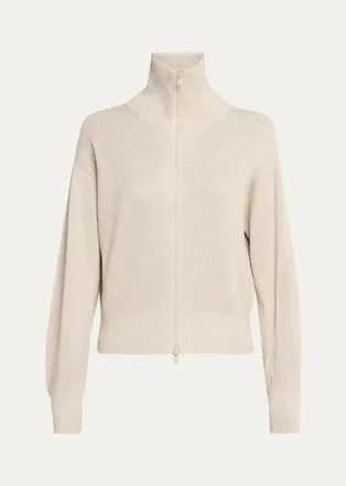 Brunello Cucinelli Sparkle Rib Knit Zip Cardigan