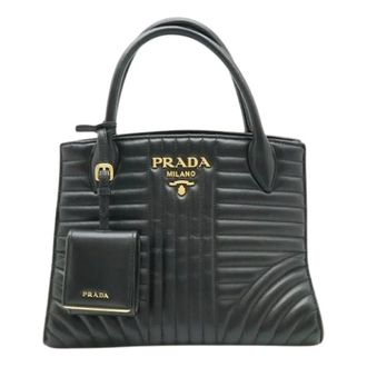 Prada Pre-owned Handbags, female, Black, Size: ONE SIZE Pre-owned Diagramme Leather Handbag