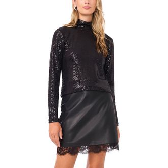 Vince Camuto Sequin Turtleneck Top in Rich Black at Nordstrom Rack, Size X-Large