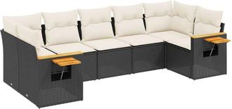 vidaXL Set De Comedor De Jard&iacute;n 7 Pzas Y Cojines Rat&aacute;n Sint&eacute;tico Negro Vidaxl