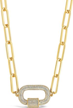 Sterling Forever Pave CZ Carabiner Linked Lock Necklace