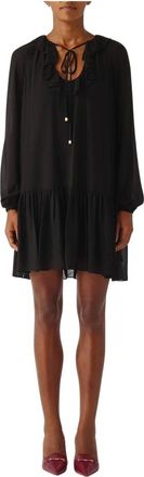 Michael Kors Kleedjes, Dames, Zwart, XS, Polyester, Geplooide Mini-jurk