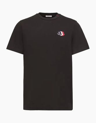 Moncler Mens Triple Logo Cotton T-Shirt Black - Size: 42