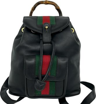 Gucci Black Green Red Color Leather Backpack (Pre-Owned)