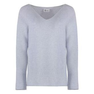 THE (ALPHABET) Cashmere mix V-hals trui - Dames - V-hals truien - Blauw - S - Katoen - Truien & Vesten