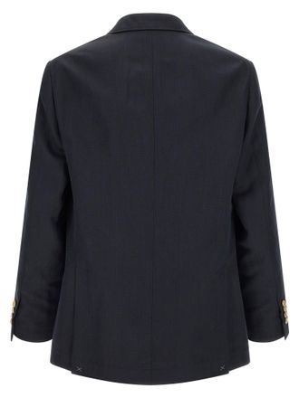 Brunello Cucinelli Silk Twill and Linen D&eacute;lav&eacute; Blazer - Navy
