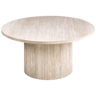 Beliani Mesa De Centro Tablero De Mdf Chapado Base Con Aspecto De Piedra Dise&ntilde;o Moderno Beige &Oslash; 80 Cm Ammon