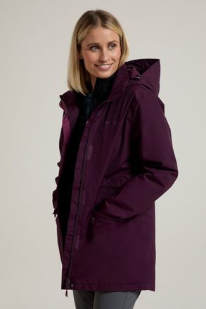 Mountain Warehouse Glacial Womens Jacket with Detachable Hood Waterproof Breathable Coat Burgundy