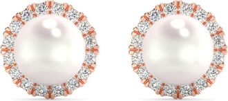 Pompeii3 6mm Pearl & Diamond Halo Studs Womens 14k Gold Earrings Lab Grown