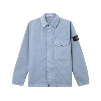 Stone Island Light Jackets, male, Blue, Size: 2XL Logo Patch Overshirt