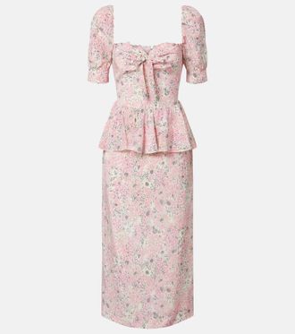 Alessandra Rich Floral peplum silk midi dress