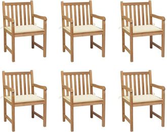 vidaXL Sillas De Jard&iacute;n 6 Uds Madera Maciza De Teca Cojines Crema Vidaxl