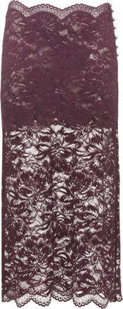 Paco Rabanne Purple Lace Midi Skirt With Scalloped Edges And Side Button Fastening