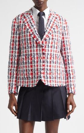 Thom Browne Shrunken Semi Semiconstructed Bouclé Tweed Sport Coat in Red/white/blue at Nordstrom, Size 4 Us