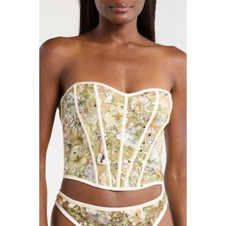 Kilo Brava Sweetheart Embroidered Bustier in Champagne Sparkle at Nordstrom, Size Xx-Large