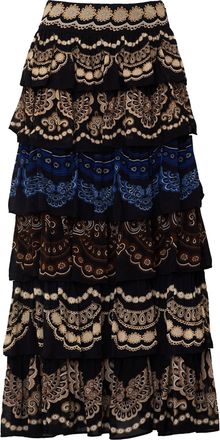 Farm Rio Ruffled Lace Multi-Pattern Maxi Skirt