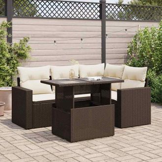 vidaXL Vidaxl - Set Comedor De Jard&iacute;n 5 Piezas Y Cojines Rat&aacute;n Sint&eacute;tico Marr&oacute;n