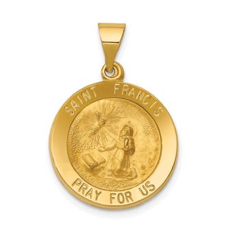 Diamond2Deal 14k Yellow Gold Polished and Satin St Francis Medal Hollow Pendant
