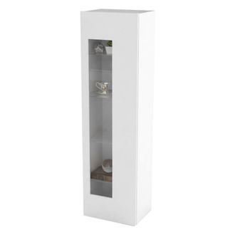 Dmora Vitrina Dizz, Aparador Con Puerta De Cristal, Mueble De Sal&oacute;n Polivalente, 100% Made In Italy, Cm 45x34h162, Blanco Brillo - Dmora