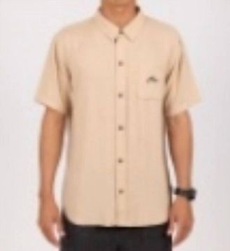 Rusty Razor Blade Short Sleeve Rayon Shirt In Taupe