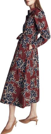 Boden Maeve Cotton Midi Shirtdress in Roasted Brown Enchanted Peony at Nordstrom, Size 10