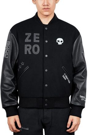 Pleasures X Zero Skateboards Pleasures Varsity Jacket in Black at Nordstrom, Size Xx-Large