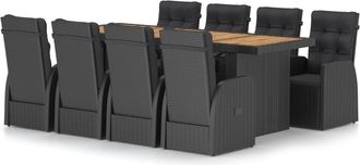 vidaXL Set Comedor De Jard&iacute;n 9 Piezas Y Cojines Rat&aacute;n Sint&eacute;tico Negro Vidaxl