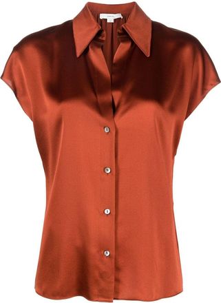 Vince cap-sleeve silk shirt - women - Silk - S - Orange