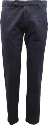 Berwich Navy Satijn Katoen Stretch Broek - Heren - Slim Fit Broeken - Blauw - XS - Katoen - Broeken