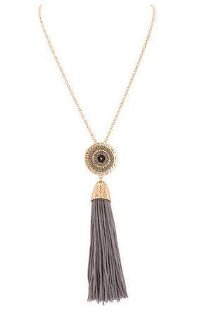 Olivia Welles Gold Plated Circle Beaded Tassel Necklace in Gold /Grey at Nordstrom Rack