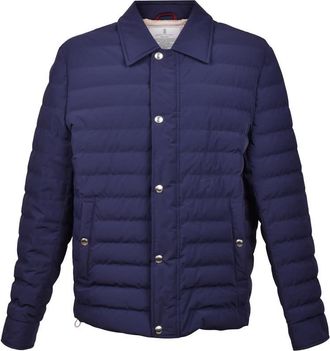 Brunello Cucinelli Indigo Quilted Down Puffer Jacket, Size X-Large