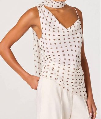 Astr Adrie Scarf Top In Cream Polka Dot