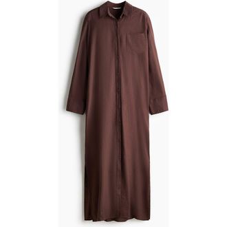 H&M Linen-blend Shirt Dress in Dark Brown at Nordstrom, Size Medium