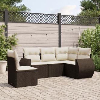 vidaXL Vidaxl - Set Comedor De Jard&iacute;n 5 Piezas Y Cojines Rat&aacute;n Sint&eacute;tico Marr&oacute;n