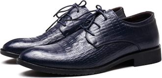 Generic Dress Oxford for Men Lace Up Crocodile Print Derby Shoes Vegan Leather Rubber Sole Non Slip Block Heel Prom(Blue,8.5 UK)