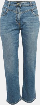 Elisabetta Franchi Blue Washed Denim Loose Fit Jeans