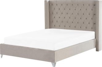 Beliani Beliani - Cama Con Somier De Terciopelo Gris Claro Plateado 180 X 200 Cm Listones Lubbon