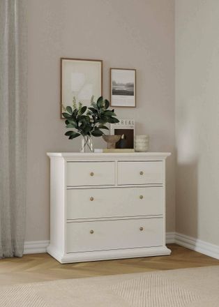 Dmora Dmora - C&oacute;moda De Cuatro Cajones, Color Blanco, 96,2 X 86,9 X 48,5 Cm, Con Embalaje Reforzado