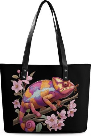 Generic Chameleon Print Tote Bags for Women Cute Shoulder Purses Handbags
